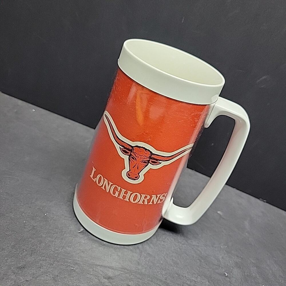 Vintage Texas Longhorns NCAA Thermo-Serv Plastic Insulated Mug/Cup 16 oz. Rare